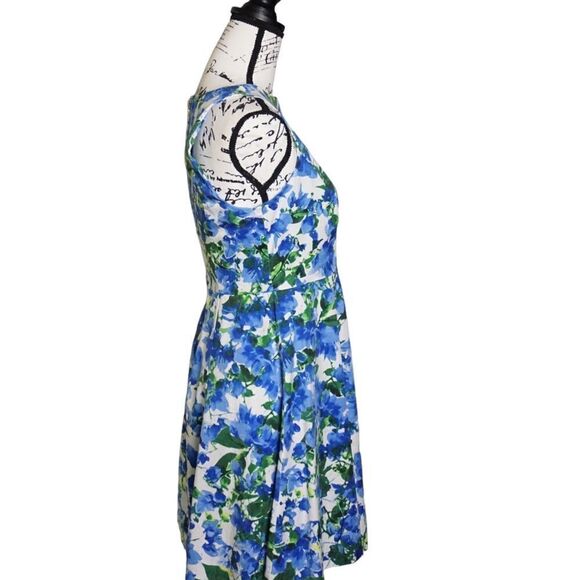Milly Design Nation Blue and White Floral Sleeveless Fit & Flare Dress, Size 8 - Picture 9 of 10